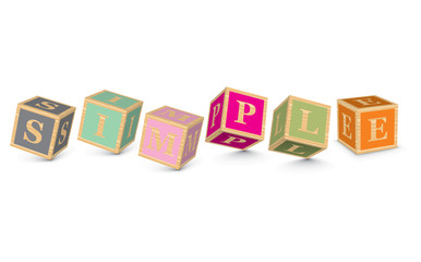 Word SIMPLE written with alphabet blocks