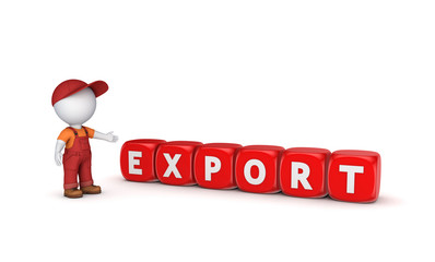 3d small person in workwear and word EXPORT.