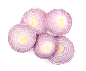 Red Onion Rings on White Background