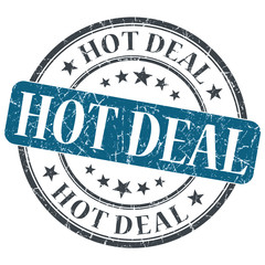 hot deal blue round grungy stamp isolated on white background