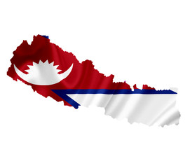 Map of Nepal with waving flag isolated on white
