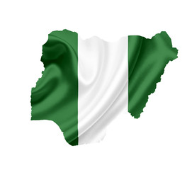 Map of Nigeria with waving flag isolated on white
