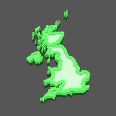 Three-dimensional map of England.