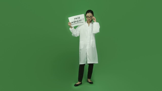 Asian girl scientist isolated greenscreen green background