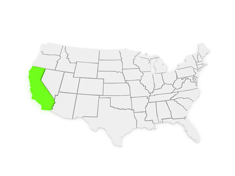 Three-dimensional map of California. USA.