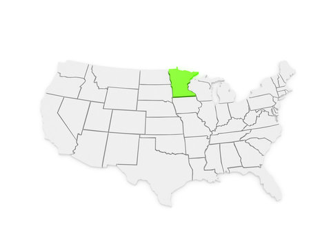 Three-dimensional map of Minnesota. USA.
