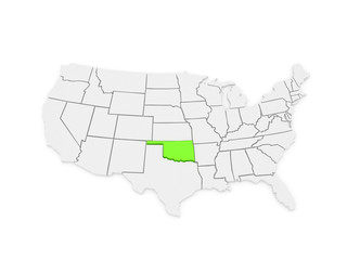 Three-dimensional map of Oklahoma. USA.