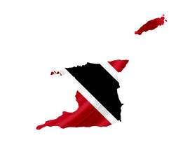 Map of Trinidad and Tobago with waving flag isolated on white