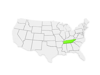 Three-dimensional map of Tennessee. USA.