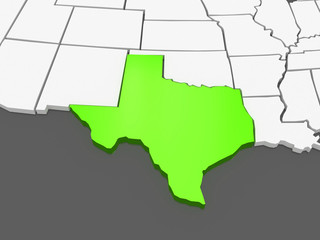Three-dimensional map of Texas. USA.