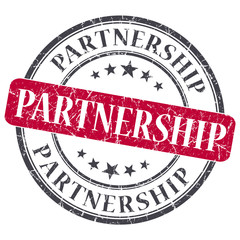 partnership red round grungy stamp isolated on white background