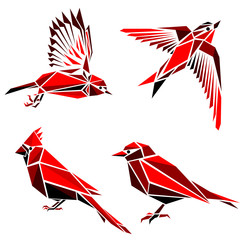 Set of four red triangle formed birds
