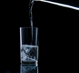 Pouring water on glass