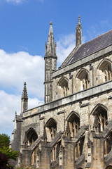 South facade and spires of Winchester Cathedral