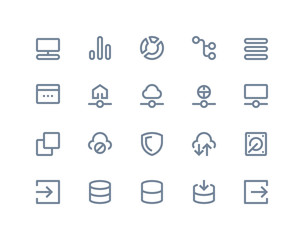 Hosting and wireless network icons. Line series