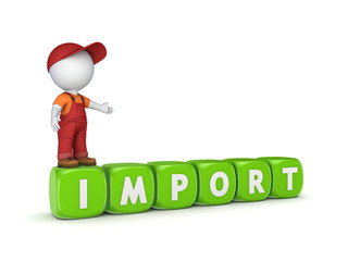 3d small person and word IMPORT.
