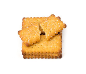 Crackers with sesame on white background