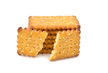 Crackers with sesame on white background