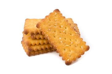 Crackers with sesame on white background