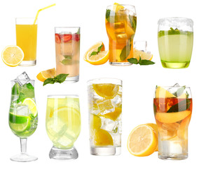 Cold fresh lemonade isolated on white