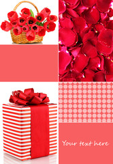 Collage of photos with flowers and gifts