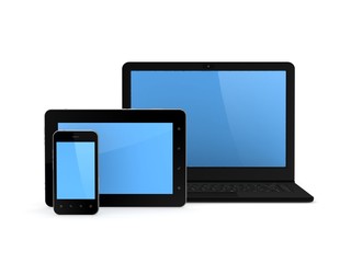Notebook, cellphone and tablet PC.