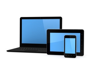Notebook, cellphone and tablet PC.