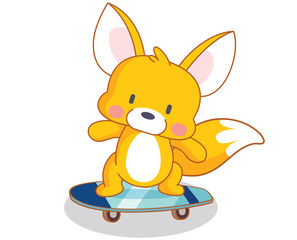 cartoon squirrels are playing skateboard