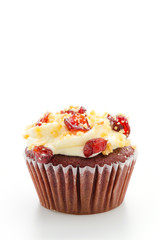 Red cupcake velvet isolated white background
