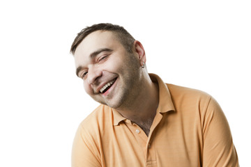 cheerful unshaven man happy laughing