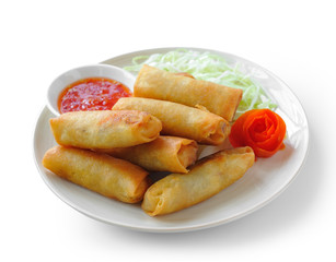 Fried Chinese Traditional Spring rolls food on white background