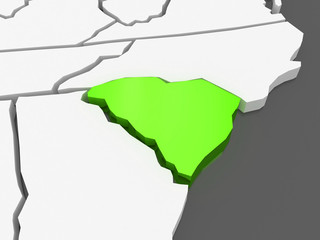 Three-dimensional map of South Carolina. USA.