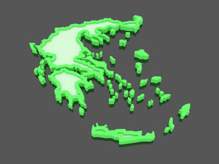 Three-dimensional map of Greece.