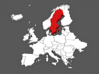 Map of Europe and Sweden.