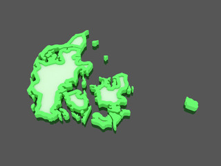 Three-dimensional map of Denmark.