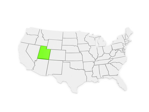Three-dimensional map of Utah. USA.