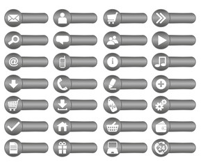 Zestaw szarych przycisków z ikonami - obrazy, fototapety, plakaty