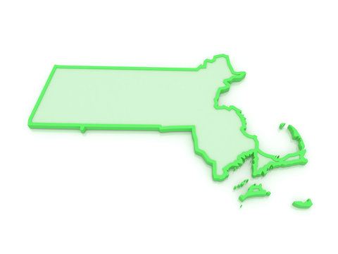 Three-dimensional map of Massachusetts. USA.