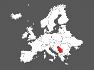 Obraz premium Map of Europe and Serbia.