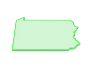 Three-dimensional map of Pennsylvania. USA.