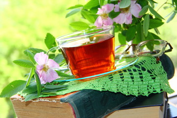 Cup of tea and flowers