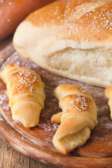 Close up of a bakery products, on wooden table.