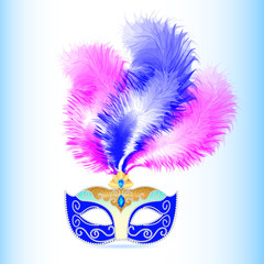 carnival mask with feather and jewels