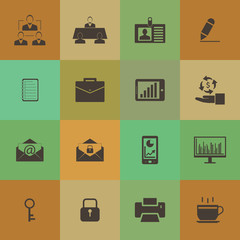 Retro style Business and office icons vector set.