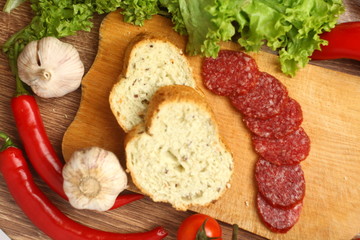 Salami and vegetables