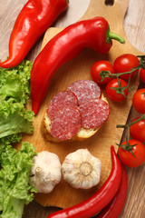 Salami and vegetables