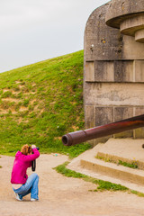 Old broken German bunkers of Atlantic Wall and artillery battery