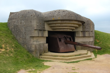 Old broken German bunkers of Atlantic Wall and artillery battery