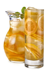 iced drink with orange and mint isolated on white background