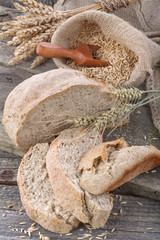 Domestic and healthy bread made up of whole grain flour